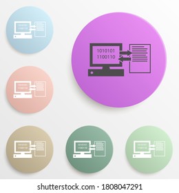 computer and document on sheet badge color set. Simple glyph, flat vector of web icons for ui and ux, website or mobile application