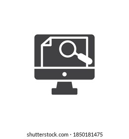 Computer document search vector icon. filled flat sign for mobile concept and web design. File searching glyph icon. Symbol, logo illustration. Vector graphics