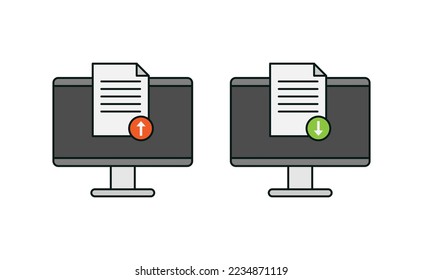 Computer and document upload download icon vector design