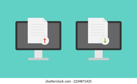 Computer and document upload download vector design