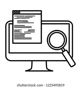 computer with documents and magnifying glass