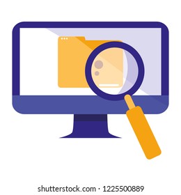 computer with documents and magnifying glass