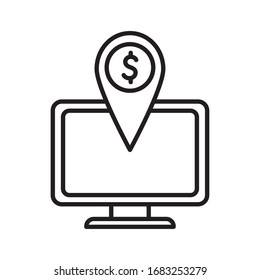 computer with dollar mark line style icon of money financial item banking commerce market payment buy currency accounting and invest theme Vector illustration