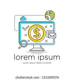 Computer dollar sign and symbol, online shopping concept - Mailing illustration. Internet illustration.