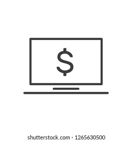 Computer with dollar symbol on the screen, vector icon