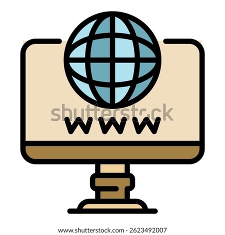 Computer domain icon. Outline computer domain vector icon color flat isolated