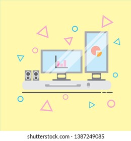 Computer double monitor vector flat design