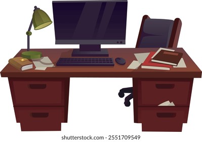 Computer drawer desk cartoon icon. Workplace furniture isolated on white background