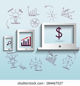  computer with drawing business plan concept ideas