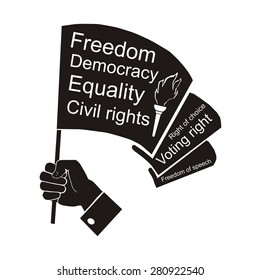 computer drawing,  vector, linear, silhouette, illustration of flag in hand, civil rights