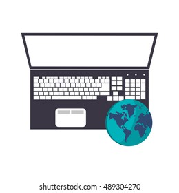 computer and earth globe icon