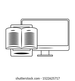 computer and ebook icon over white background, vector illustration