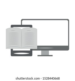 computer and ebook icon over white background, vector illustration