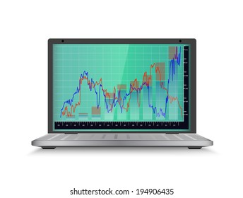 computer with the economic schedule on the display