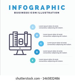 Computer, Education, Scale, Pencil Blue Infographics Template 5 Steps. Vector Line Icon template. Vector Icon Template background