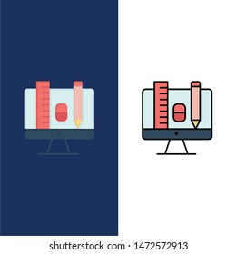 Computer, Education, Scale, Pencil  Icons. Flat and Line Filled Icon Set Vector Blue Background