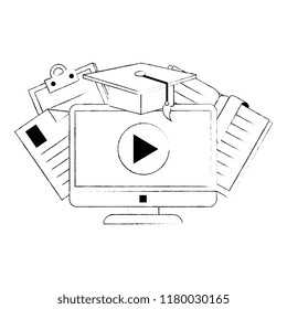 computer with elearning icons