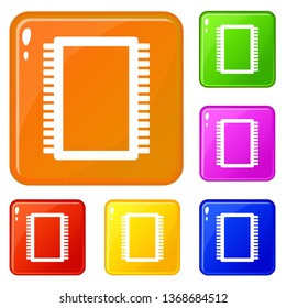 Computer electronic circuit board icons set collection vector 6 color isolated on white background