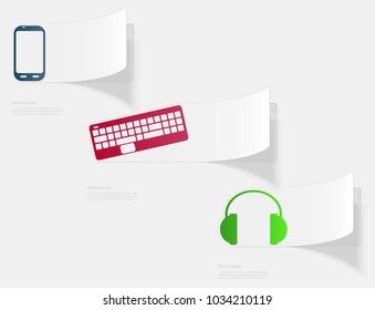 Computer and electronic devices. Flat sticker with shadow on white background. Vector illustration