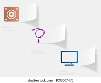 Computer and electronic devices. Flat sticker with shadow on white background. Vector illustration