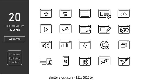 Computer electronic devices line icons. Vector office PC accessories and hardware icon set with editable stroke