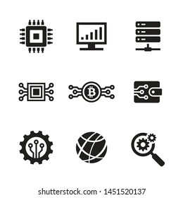 Computer Electronic Technology - Black Web Icon Design Set. Network Vector Sign. 