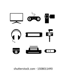 Computer and electronics technology black icon vector design image set