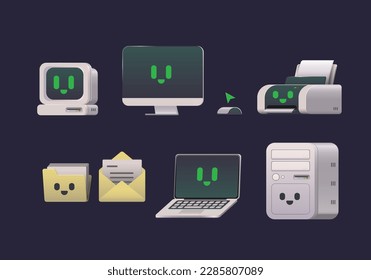 Computer and element Cartoon Character Vector Illustration