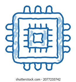 Computer Element Processor sketch icon vector. Hand drawn blue doodle line art isolated symbol illustration