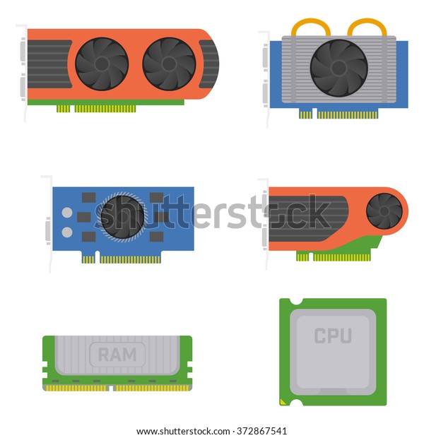 Computer Elements Graphics Cards Ram Processor Stock Vector (Royalty ...
