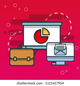 computer email board chart and business briefcase office