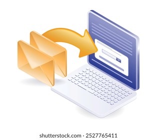 Computer email data transaction technology isometric illustration