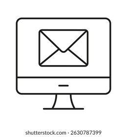Computador Com Ícone De Linha De Envelope De Email. Símbolo De Estrutura De Tópicos De Comunicação Digital E Mensagens Online. Notificação Por Email E Correspondência Via Internet. Traço editável. Ilustração de vetor isolada.