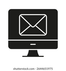 Computador Com Ícone Sólido De Envelope De Email. Símbolo De Silhueta De Comunicação Digital, Mensagens Online E Notificação Por Email. Conectividade com a Internet. Ilustração de vetor isolada.