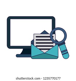 Computer and email with magnifying glass