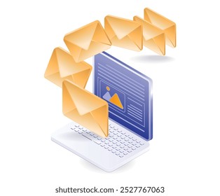 Computer email transfer technology isometric illustration