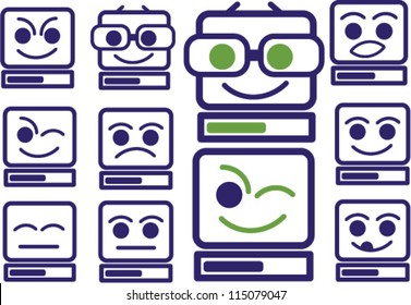 Funny Computer Icons Signs Vector Illustrations: เวกเตอร์สต็อก (ปลอดค่า ...