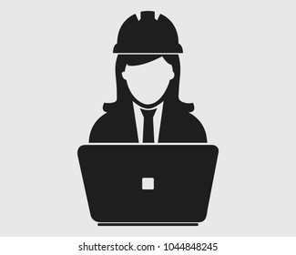 Computer Engineer Icon. Female symbol with computer monitor