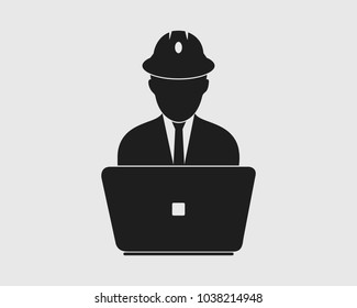Computer Engineer Icon. Male symbol with computer monitor 