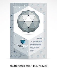 Computer engineering business modern marketing presentation poster. Abstract vector 3d geometric low poly monochrome object.