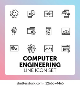Computer engineering line icon set. Technology concept. Computer, machine, progress. Vector illustration can be used for topics like technics, programming, computer