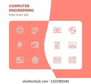 Computer engineering line icon set. Technology concept. Computer, machine, progress. Vector illustration can be used for topics like technics, programming, computer