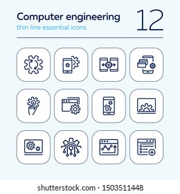 Computer engineering line icon set. Set of line icons on white background. Technology concept. Computer, machine, progress. Vector illustration can be used for topics like technics, programming