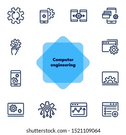 Computer engineering line icon set. Set of line icons on white background. Technology concept. Computer, machine, progress. Vector illustration can be used for topics like technics, programming