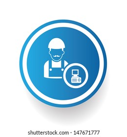 Computer Engineering symbol ,blue button,vector