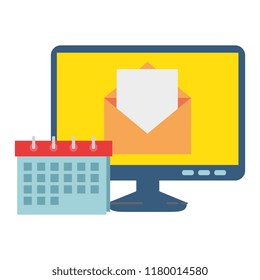computer with envelope mail and calendar