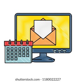 computer with envelope mail and calendar