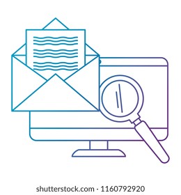 computer with envelope mail and magnifying glass