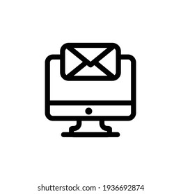 Computer with envelope and open email on screen icon isolated on white background. Email marketing icon, internet advertising concepts.
