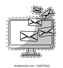 computer and envelopes over white background. vector illustration